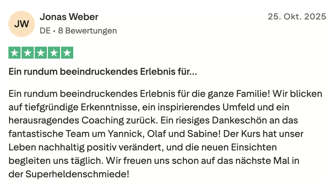 Bewertung 1 einer Familie über die Superheldenschmiede